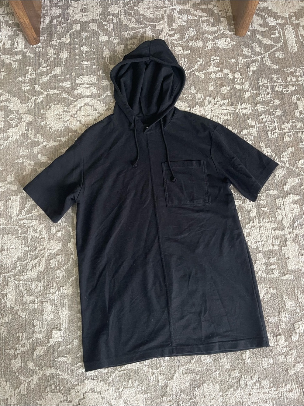 Original Use Black Short-Sleeve Hooded Tee with Chest Pocket